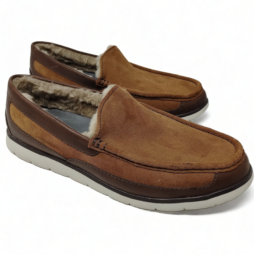 UGG Fascot Leather Suede Shearling Slip-On Slippers Size 10 Minimalist Normcore
